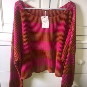 Free People Hot Pink and Orange Sweater